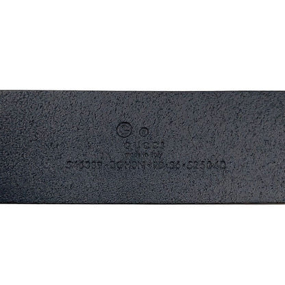 Gucci Interlocking Buckle Leather Black Belt Silver