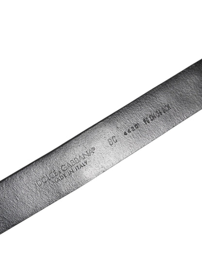 Dolce & Gabbana Black Studded Leather Metal Logo Buckle Belt